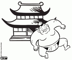 Coloriage Le sumo et les temples du Japon