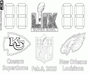 Coloriage Super Bowl 2025, Chiefs vs Eagles