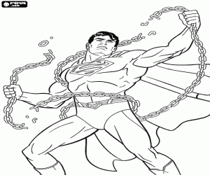 Coloriage Superman casse une chaîne forte