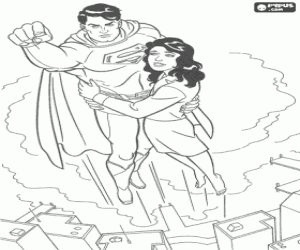 Coloriage Superman et Lois sur la ville