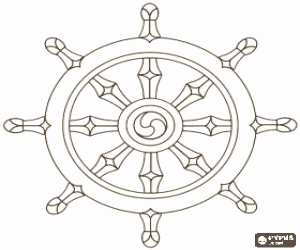 Coloriage Symbole bouddhiste, la roue du Dharma