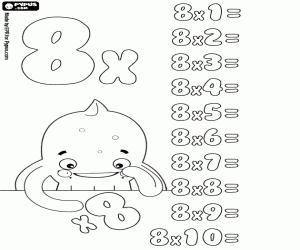 Coloriage Table de multiplication x 8, en blanc