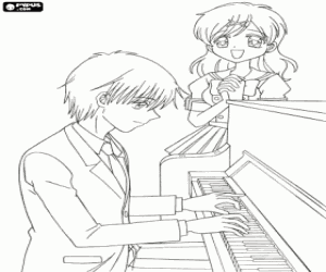 Coloriage Taro, Hanon et le piano