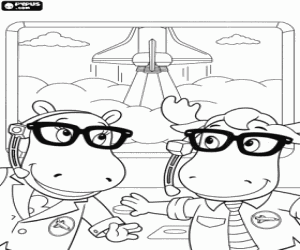 Coloriage Tasha et Tyrone à le lancement du fusée