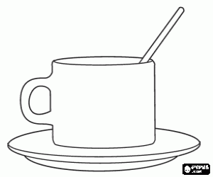 Coloriage Tasse avec soucoupe et la cuillère