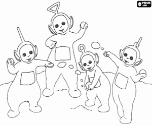 Coloriage Teletubbies et les boules de neige