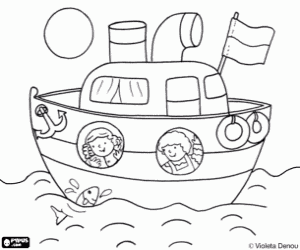 Coloriage Teo et Clara aller sur bateau