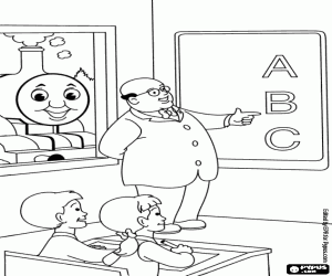 Coloriage Thomas vu de l’école