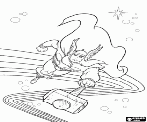 Coloriage Thor et son marteau puissant