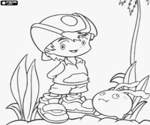 Coloriage TK et Tokomon, Digimon