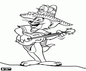 Coloriage Tom et Jerry au Mexique, les mariachis