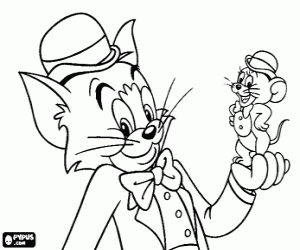 Coloriage Tom et Jerry, chapeau melon et noeud papillon
