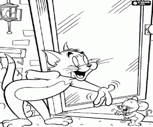 Coloriage Tom et Jerry devant la porte