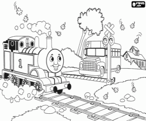 Coloriage Train Thomas et un passage à niveau