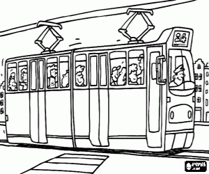 Coloriage Tram avec les passagers et le conducteur