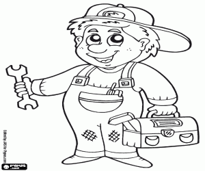 Coloriage Travailleur avec une boîte à outils