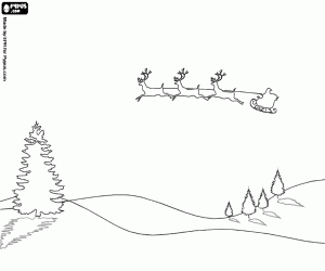 Coloriage Traîneau du Père Noël dans le paysage