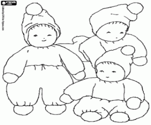 Coloriage Les triplets avec des vêtements chauds