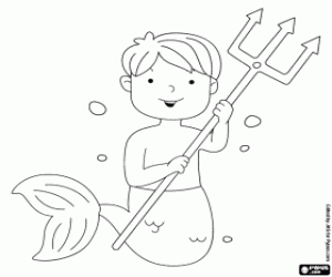 Coloriage Triton avec le trident