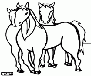 Coloriage Trois chevaux