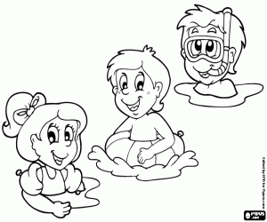 Coloriage Trois enfants dans l’eau