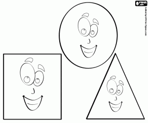 Coloriage Trois formes géométriques de base souriant