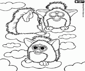 Coloriage Trois Furbys sur les nuages