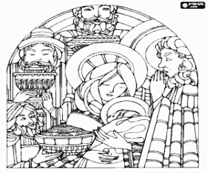 Coloriage Trois Mages avec Jésus et Marie