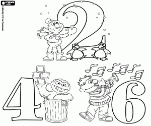 Coloriage Trois nombres paires de Sesame Street
