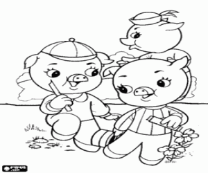 Coloriage Les trois petits cochons jouant