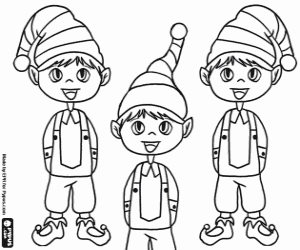 Coloriage Trois petits lutins du Père Noël