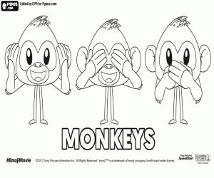 Coloriage Les trois singes, un emoji