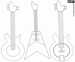 Coloriage Trois types de guitare électrique