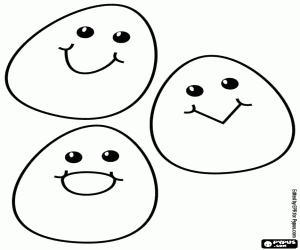 Coloriage Trois œufs de Pâques souriants