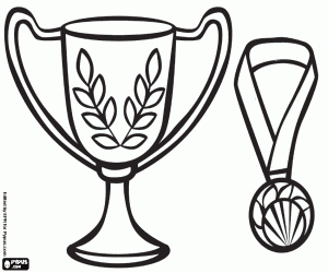 Coloriage Trophées sportifs, une coupe et une médaille