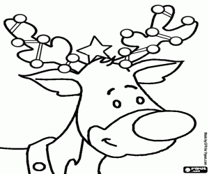 Coloriage Tête de renne Rudolph décoré