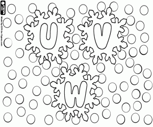 Coloriage U, V, W, lettres de cristaux de glace