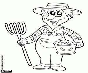 Coloriage Un agriculteur travaille dans l'agriculture