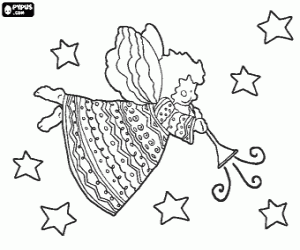 Coloriage Un ange avec une trompette