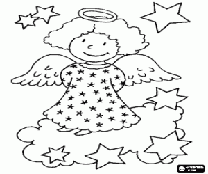 Coloriage Un ange de Noël sur les nuages