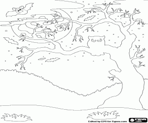 Coloriage Un arbre enchanté sur Halloween