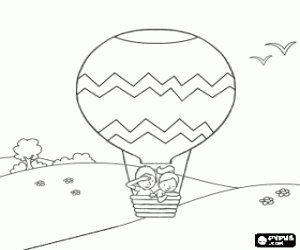 Coloriage Un ballon avec passagers volant