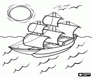 Coloriage Un bateau à voile au coucher du soleil