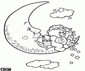 Coloriage Un bisounour avec la lune et les étoiles