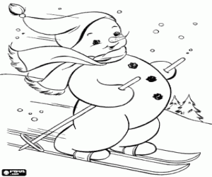 Coloriage Un bonhomme de neige avec des skis