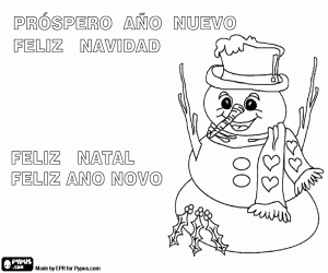Coloriage Un bonhomme de neige de Noël en ESP et PT