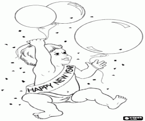 Coloriage Un bébé heureux, le nouvel an