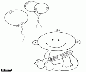 Coloriage Un bébé représente le nouvel an