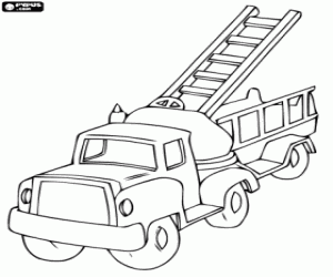 Coloriage Un camion de pompiers avec l'échelle