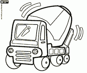 Coloriage Un camion malaxeur en action